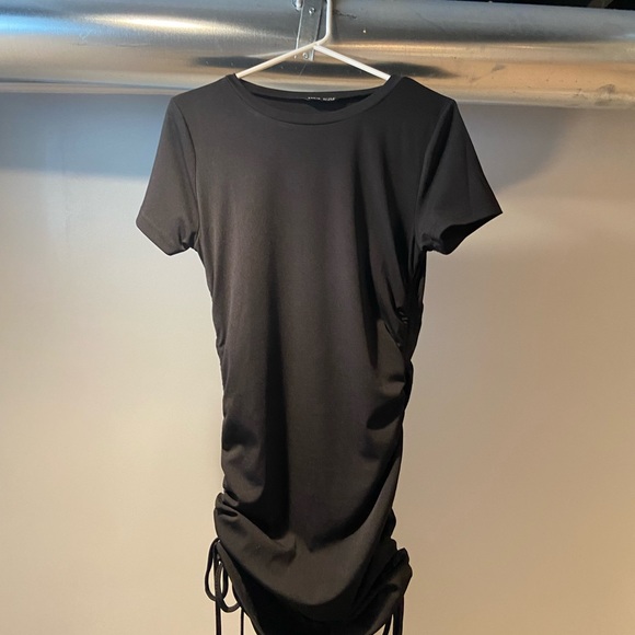 Side Drawstring Black Midi Dress - Picture 4 of 7